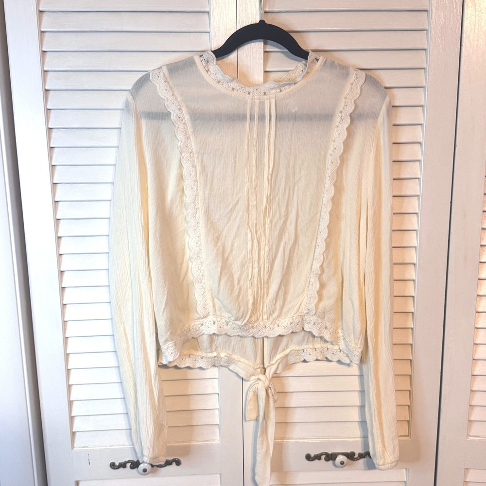 SELF ESTEEM Womens Victoria Boho Whimsical Cream Tie Back Top SZ XL